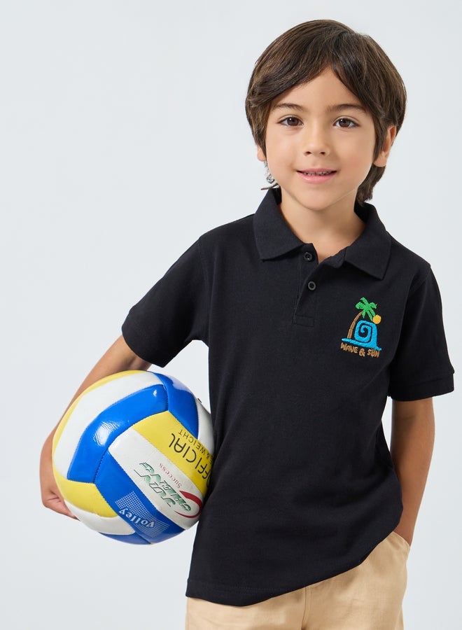 Styli Boys Black Embroidered Polo T-Shirt - Image 3
